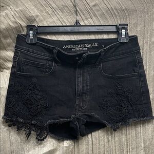 American Eagle Black Jean Shorts with Lace Detail